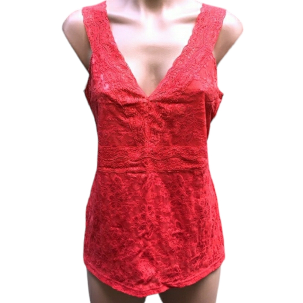 Roz & Ali Lace Lined Cami with Wide Straps in Red/Orange Color size XL